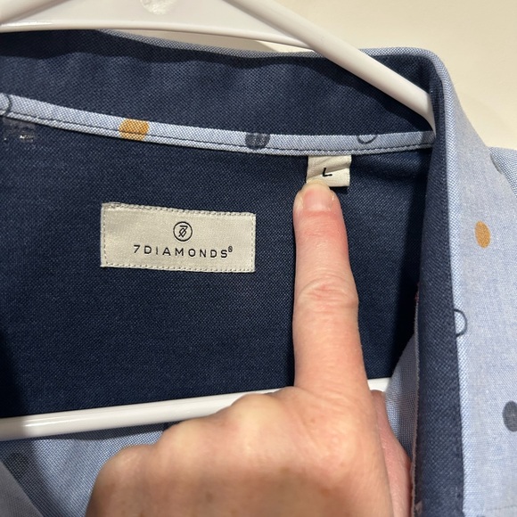 7 Diamonds Premium Short Sleeve Blue Polka Dot Shirt Cuff Sleeve Mens Large - Picture 3 of 7